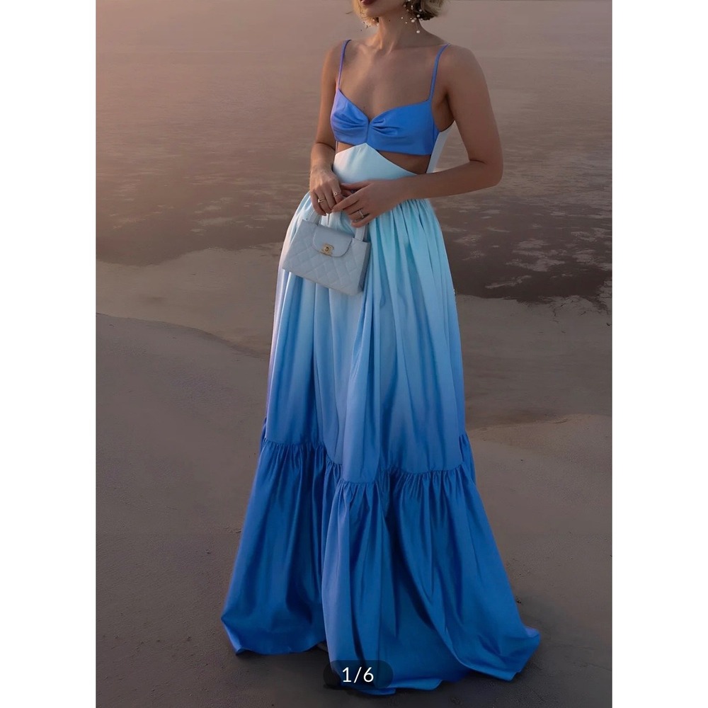 Commense Blue Ombre Cutout Tiered Maxi Dress XL New With Tags Summer Vacation